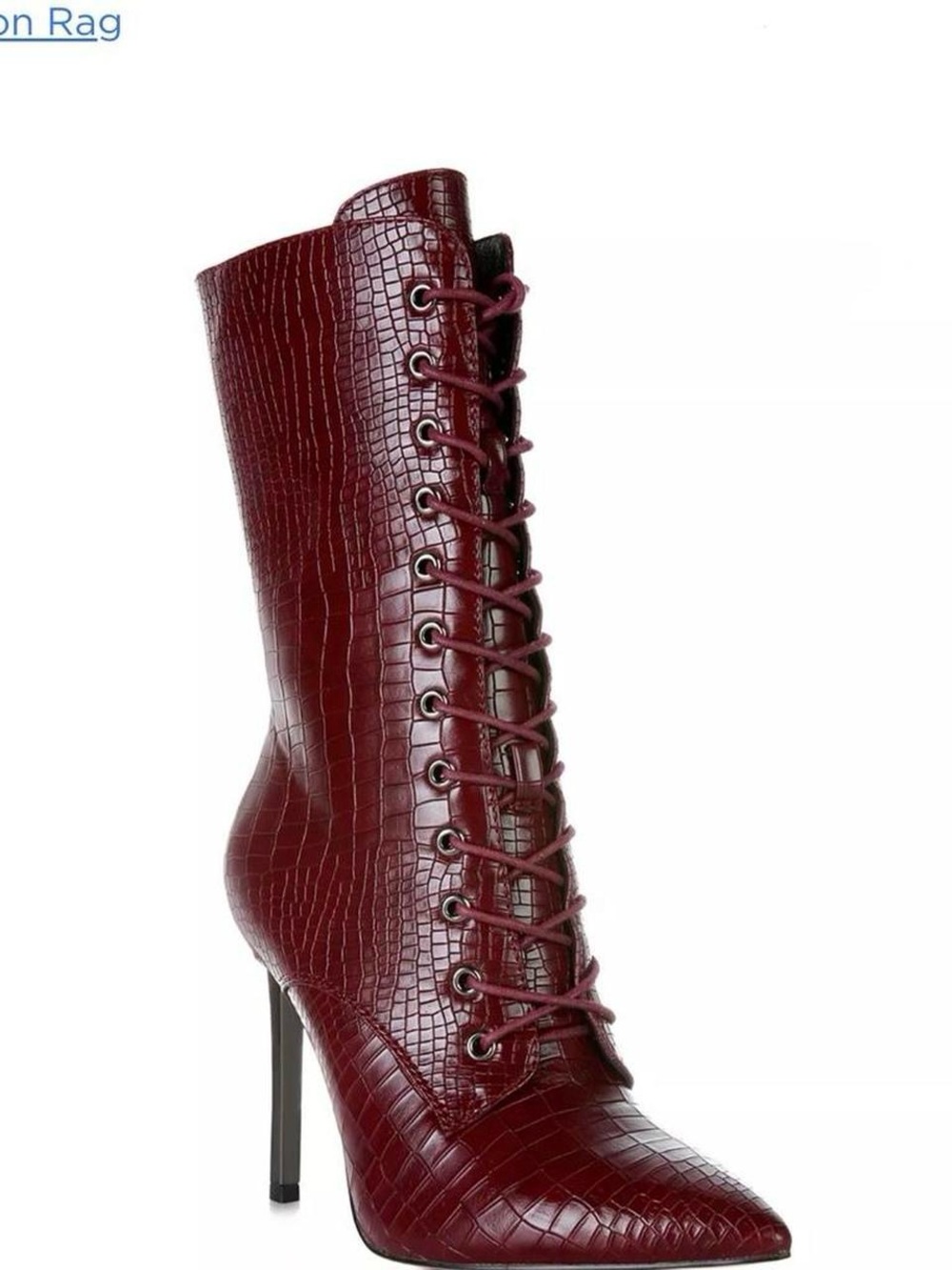 London Rag Burgundy Croc-Embossed Lace-Up Pointed Toe Boot (Brand new)
